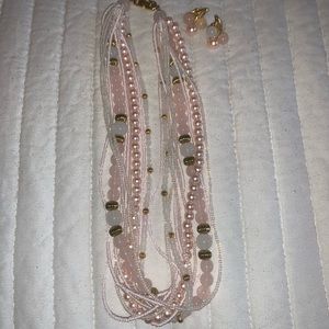 Pink pearls necklace & earrings